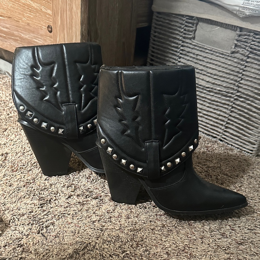 Fashion Nova Black Studded Ankle Booties